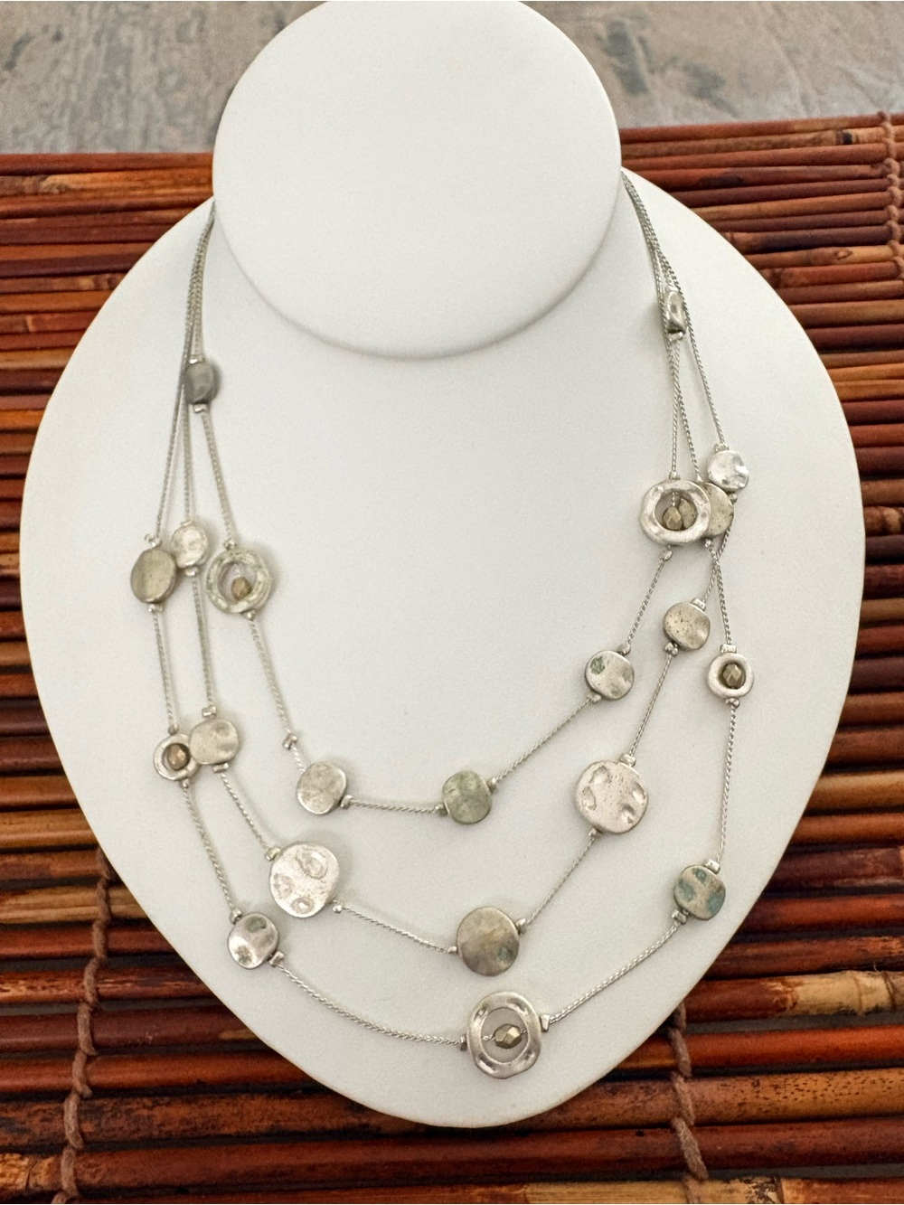 New York & Company Silver Layered Disc Necklace 16”-19.5”